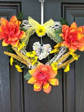 Sunflowers Fall Wreath Sign Thanksgiving Heart Sign Home Office Door Wall Decor
